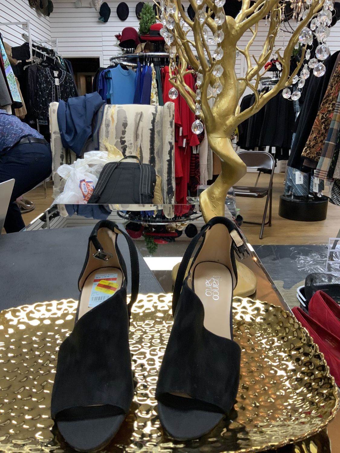 Woman Shoes Black Suede Sandal with Wide Heel Size 8.5