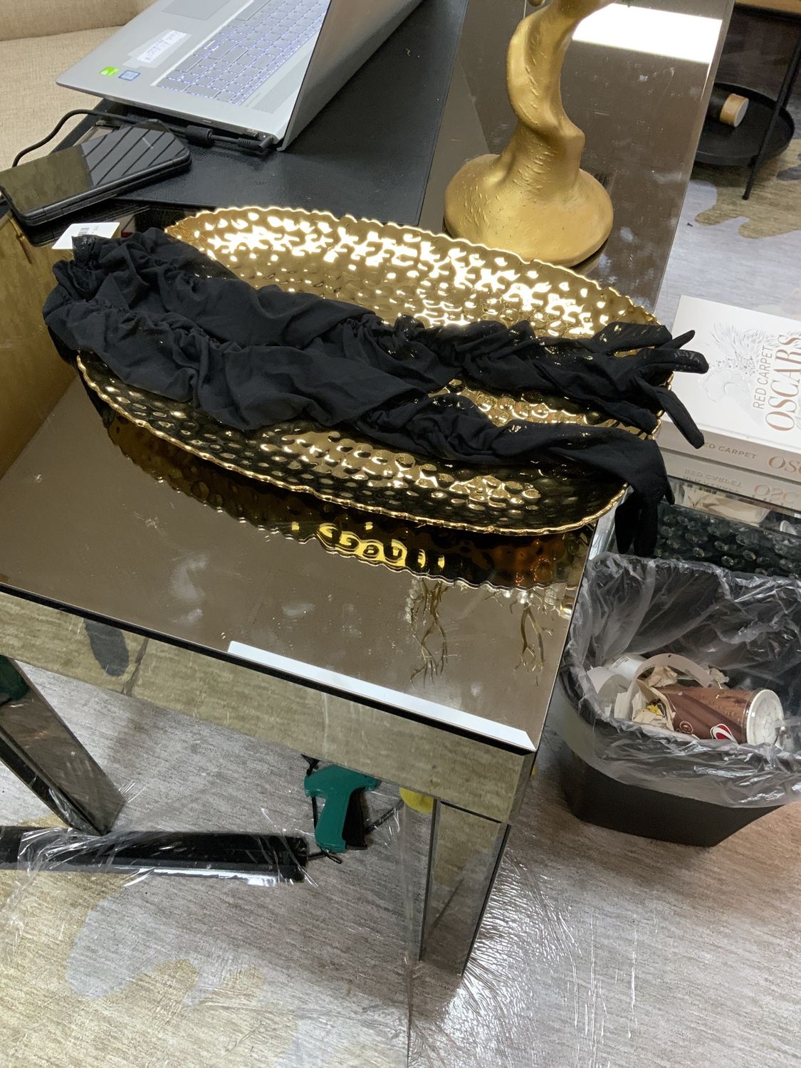 Woman Vintage Black Nylon Lace Long Dress Gloves Size 7 1/2 to 8 1/2