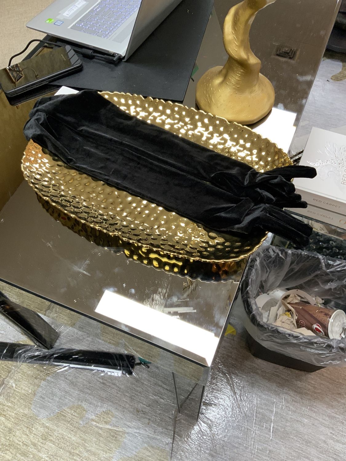 Woman Vintage Black Velvet Long Dress Gloves Size 7 1/2 to 8 1/2