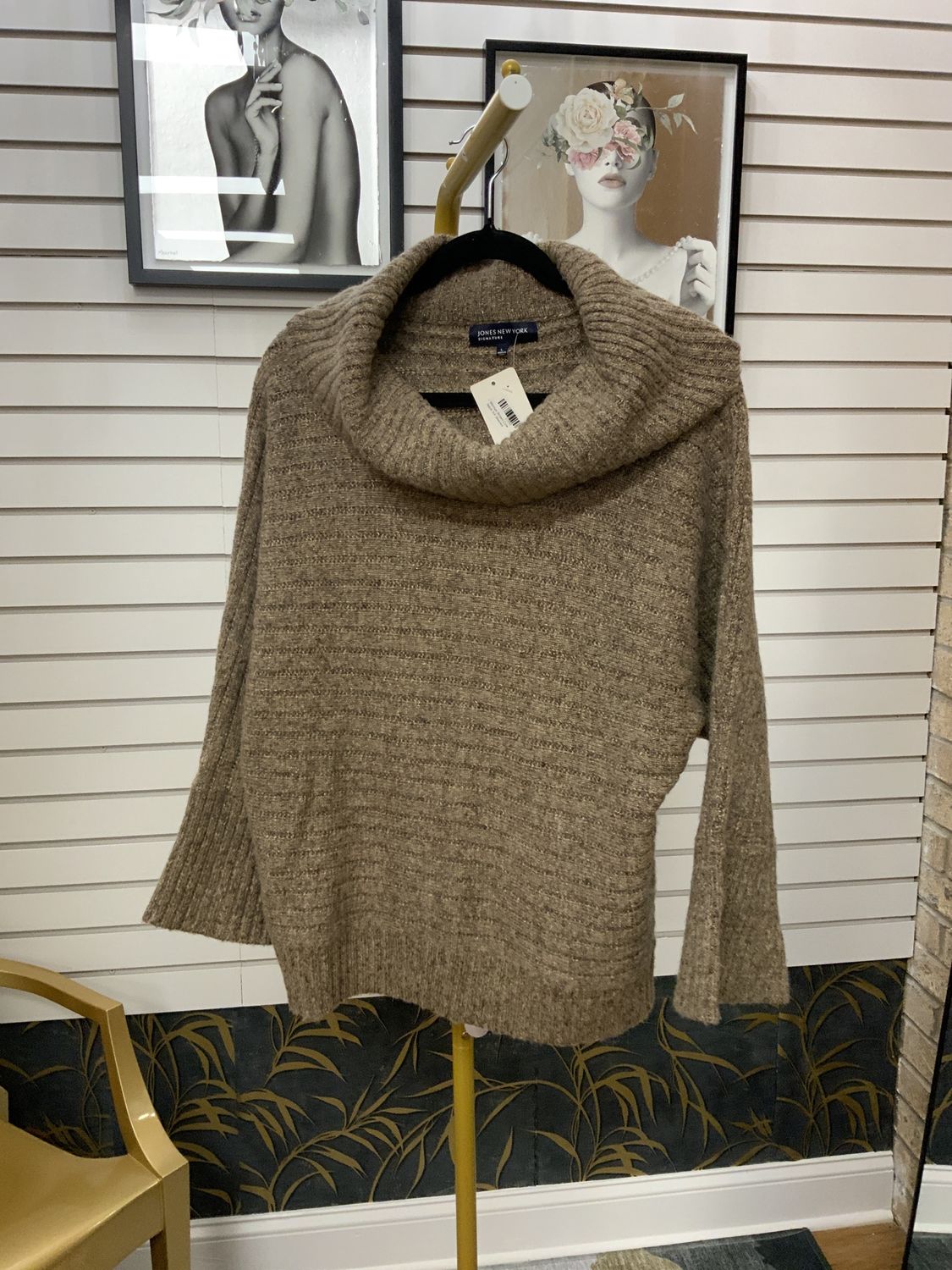 Woman Brown Cow Neck 3/4 Sleeves Sweater Size Large