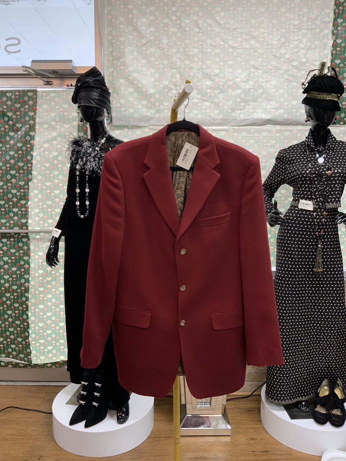 Men Blazer Burgundy Wool Size 42