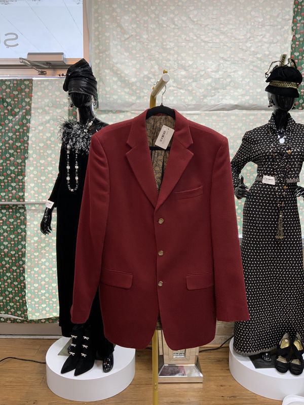 Men Blazer Burgundy Wool Size 42