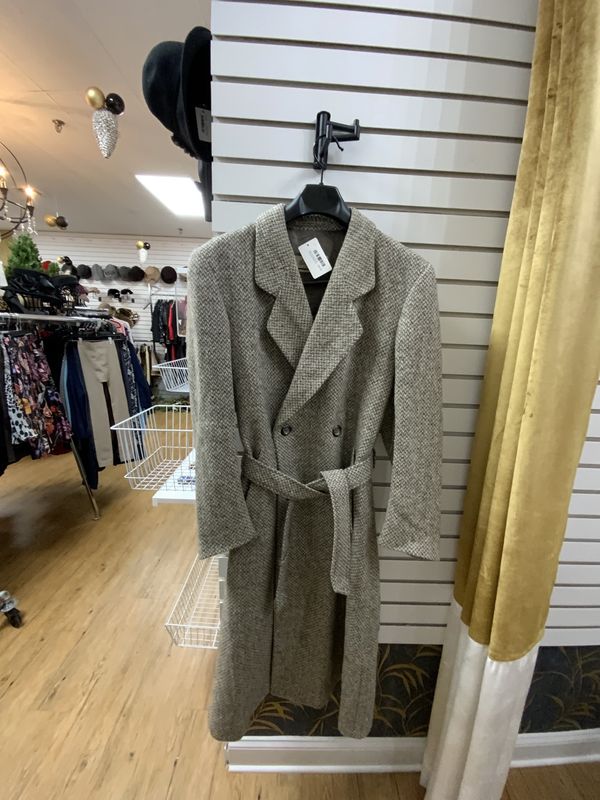 Men Long Wool Coat Gray and Cream Size  94  42 Long USA