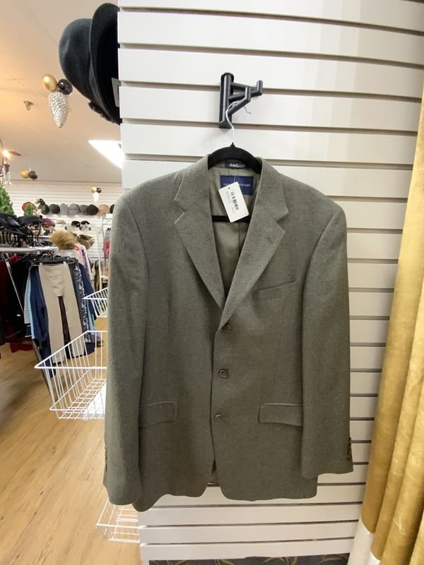 Men Blazer Green Wool Size 40 Long