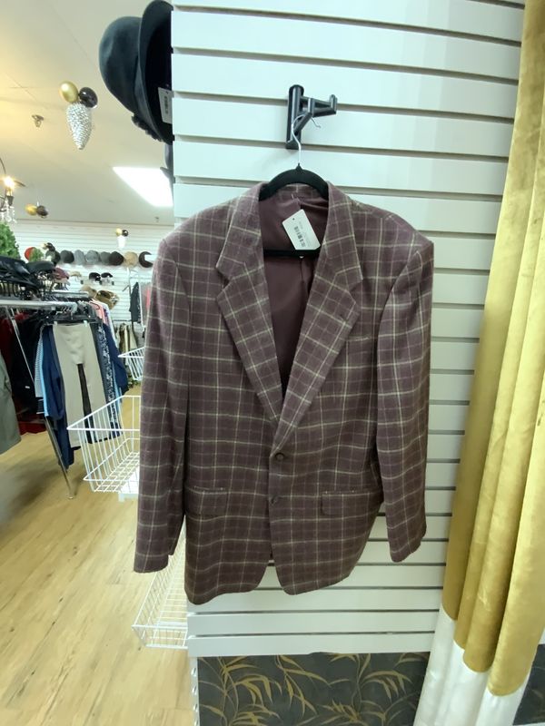 Men Blazer Wine and Cream Strips  Wool Size 42 Long