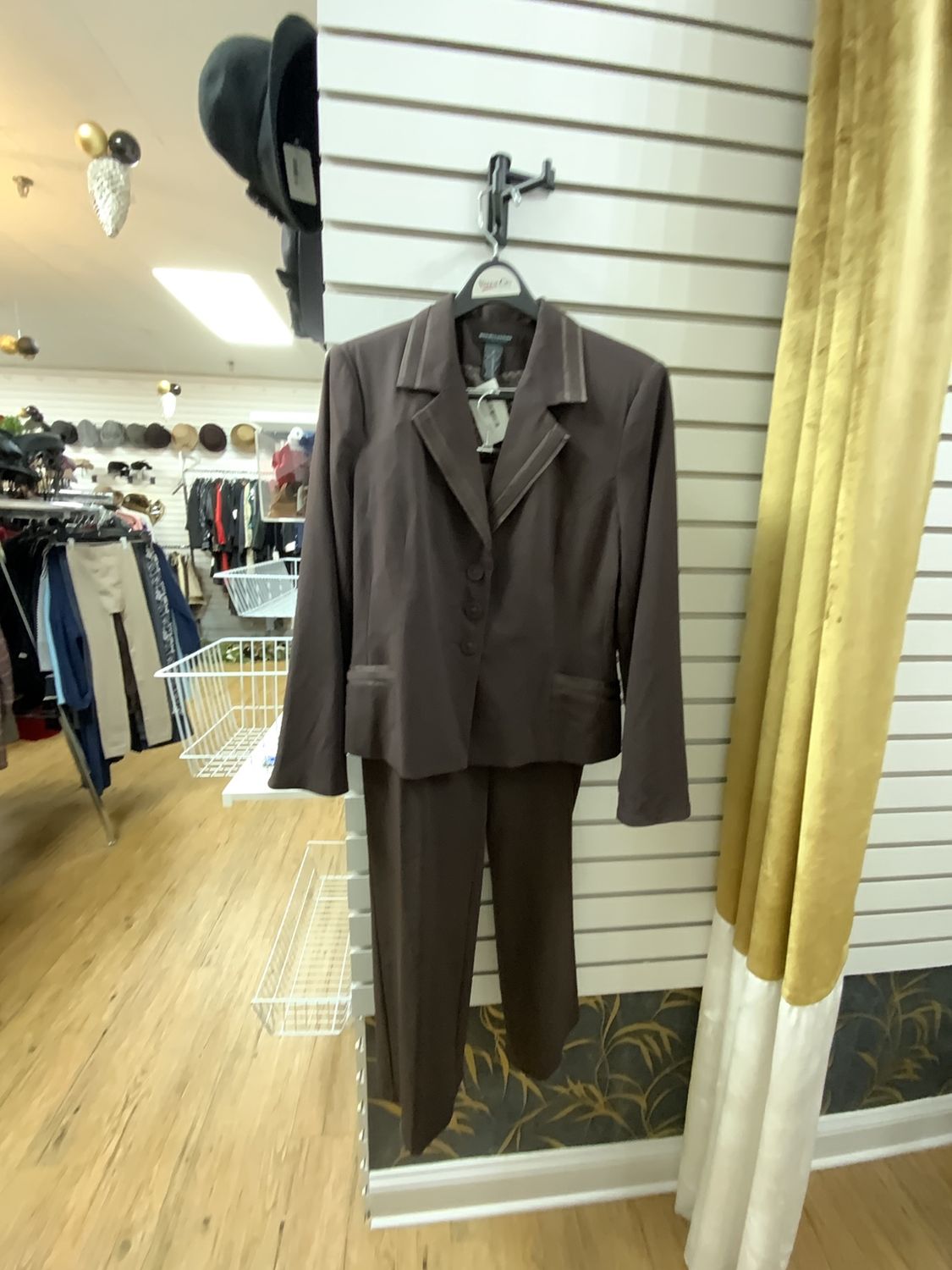 Woman 2 Pcs Suit Brown with Brown Satin Trim Size 12