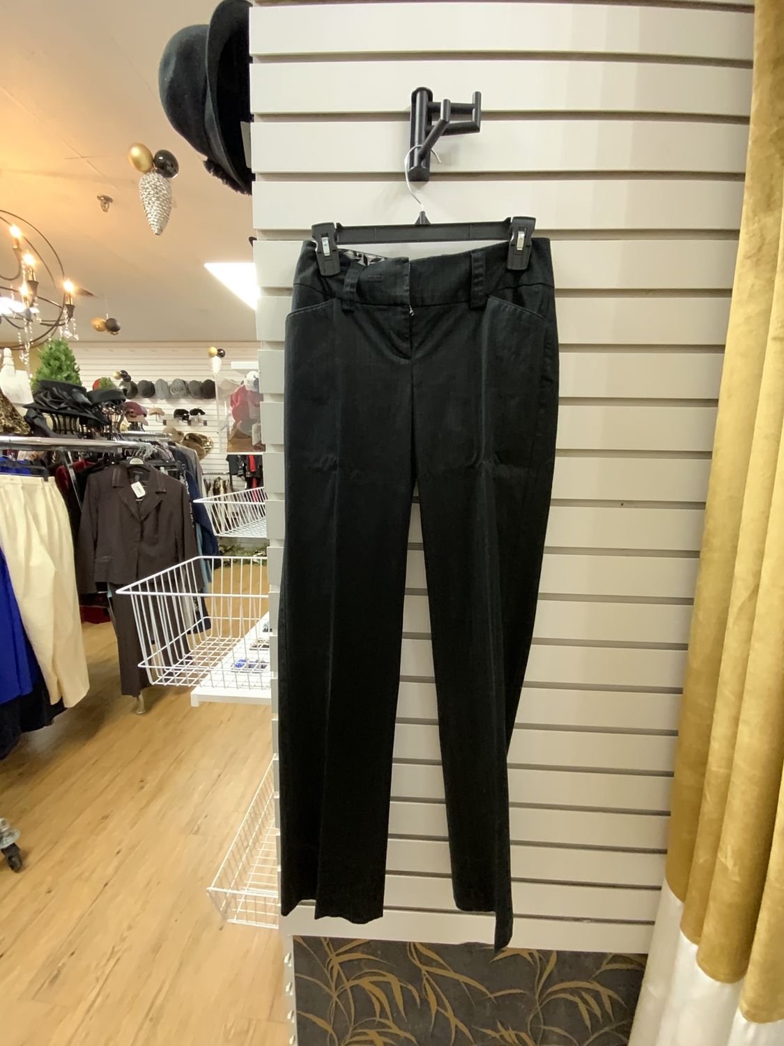 Woman Black Cotton Strip Pants Size 2