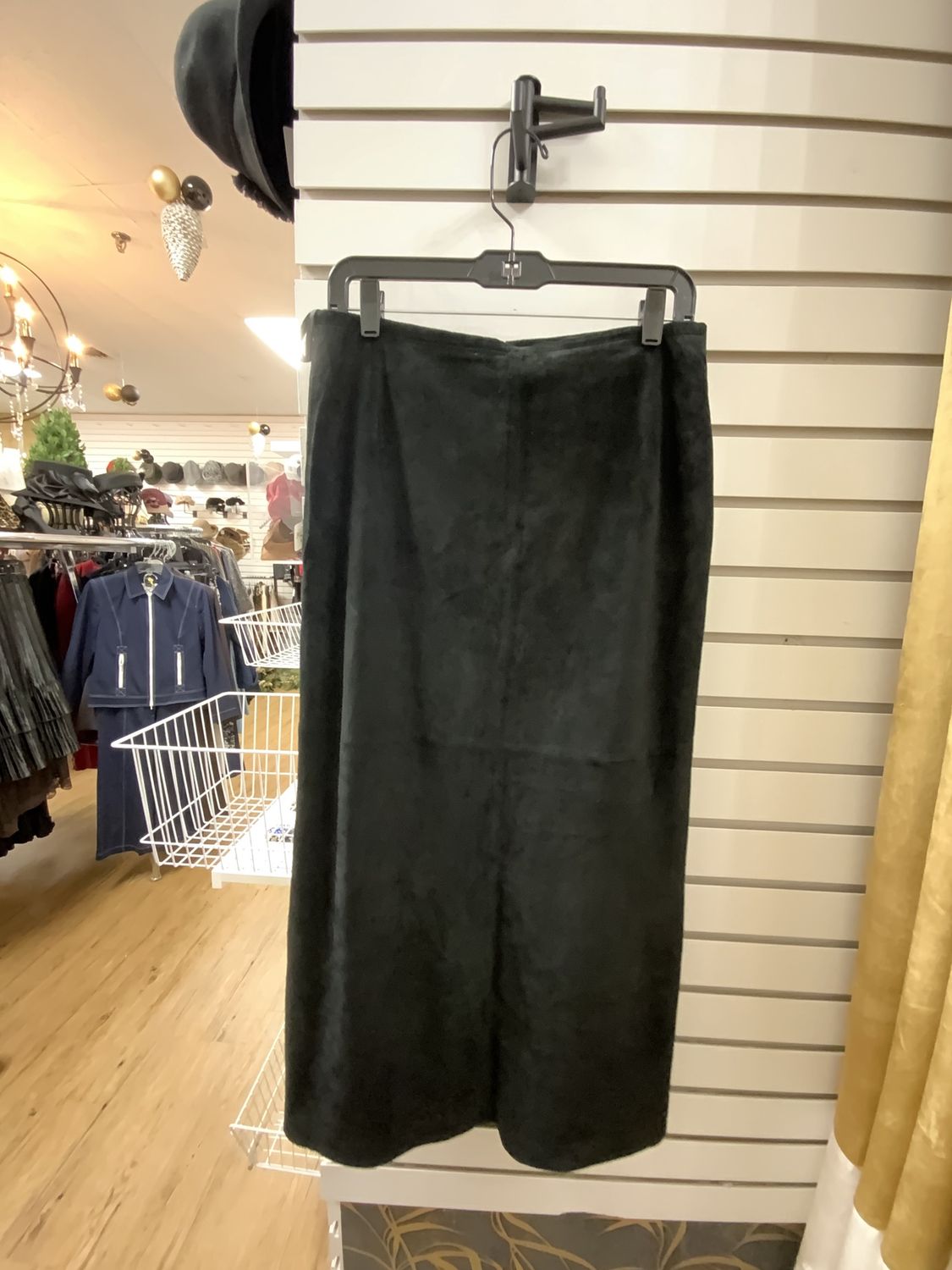 Woman Black Suede Long Skirt Size 10