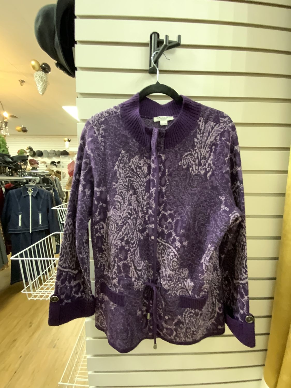 Woman Long Purple Zipped Sweater Size Large Petite