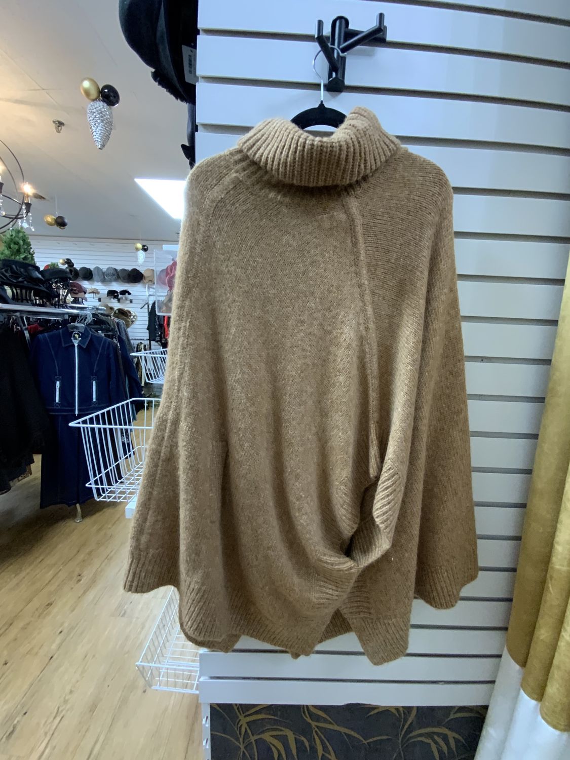 Woman Cream Brown Long Sweater Poncho Type Size L/XL