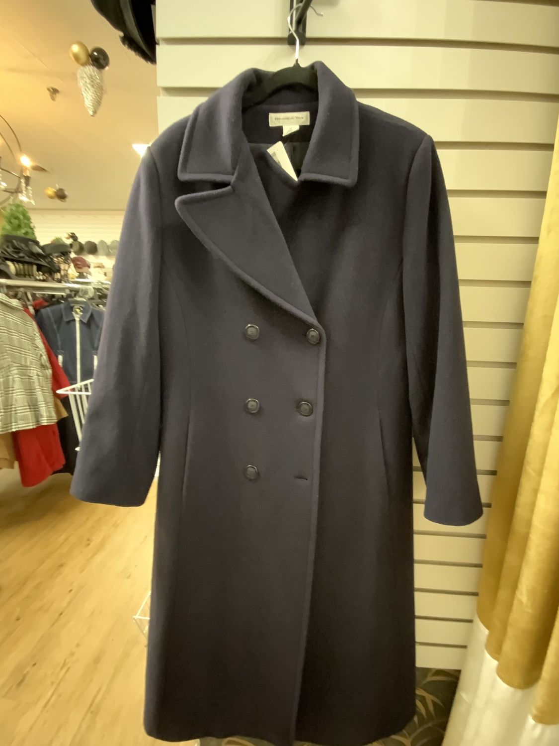 Woman Blue Long Double Breasted Trench Coat Size 12