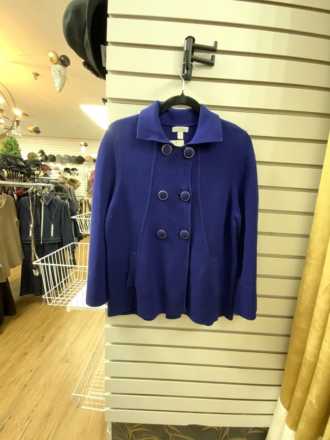 Woman Blue Double Breasted Sweater Purple Size Large