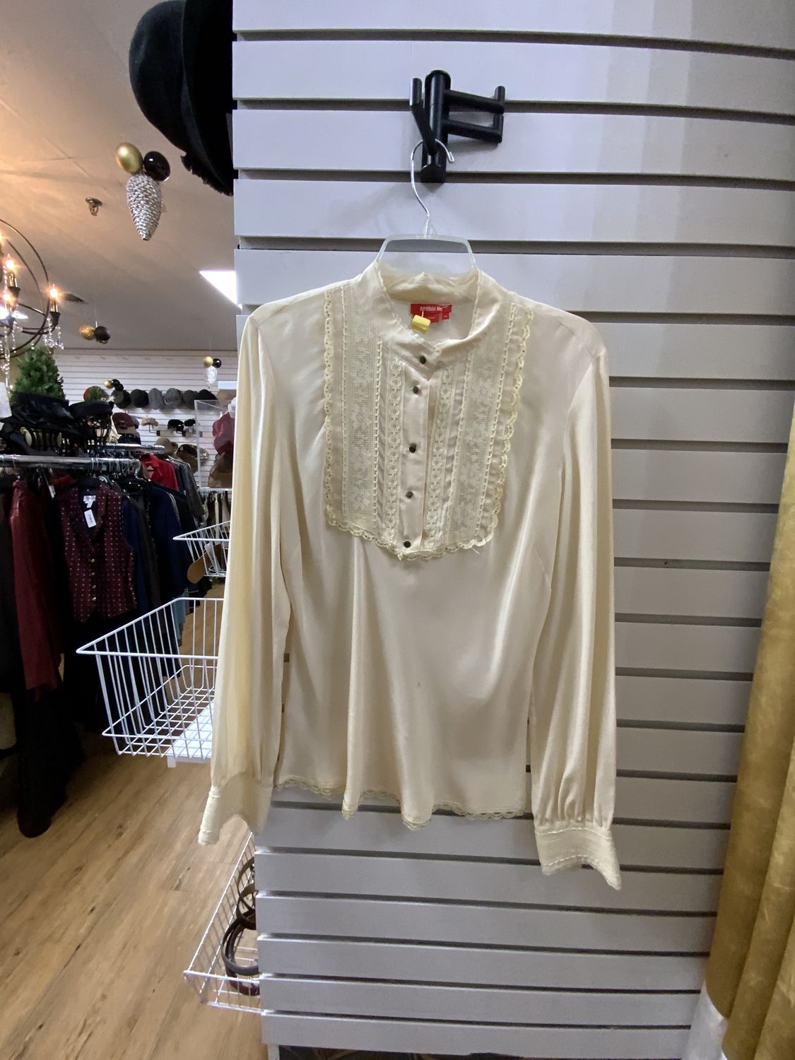 Woman Cream Blouse with Lace Bib Type Size 14)