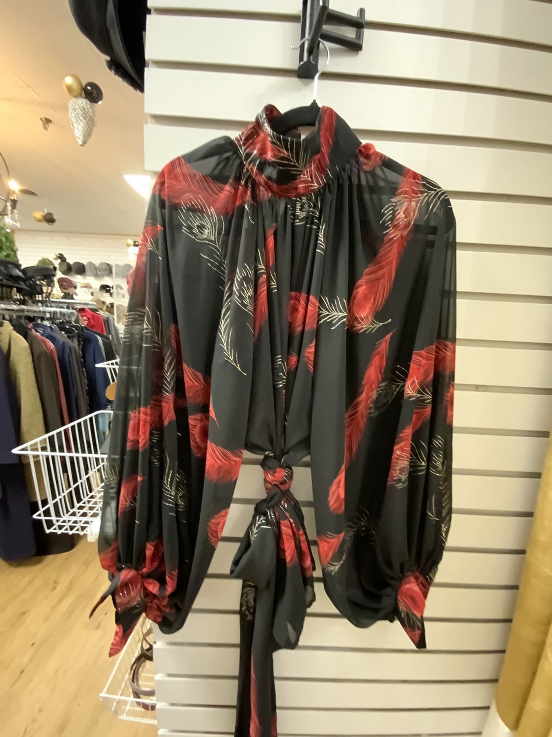 Woman Black and Red Custom Sheer Balloon Sleeves with Belt Size XL