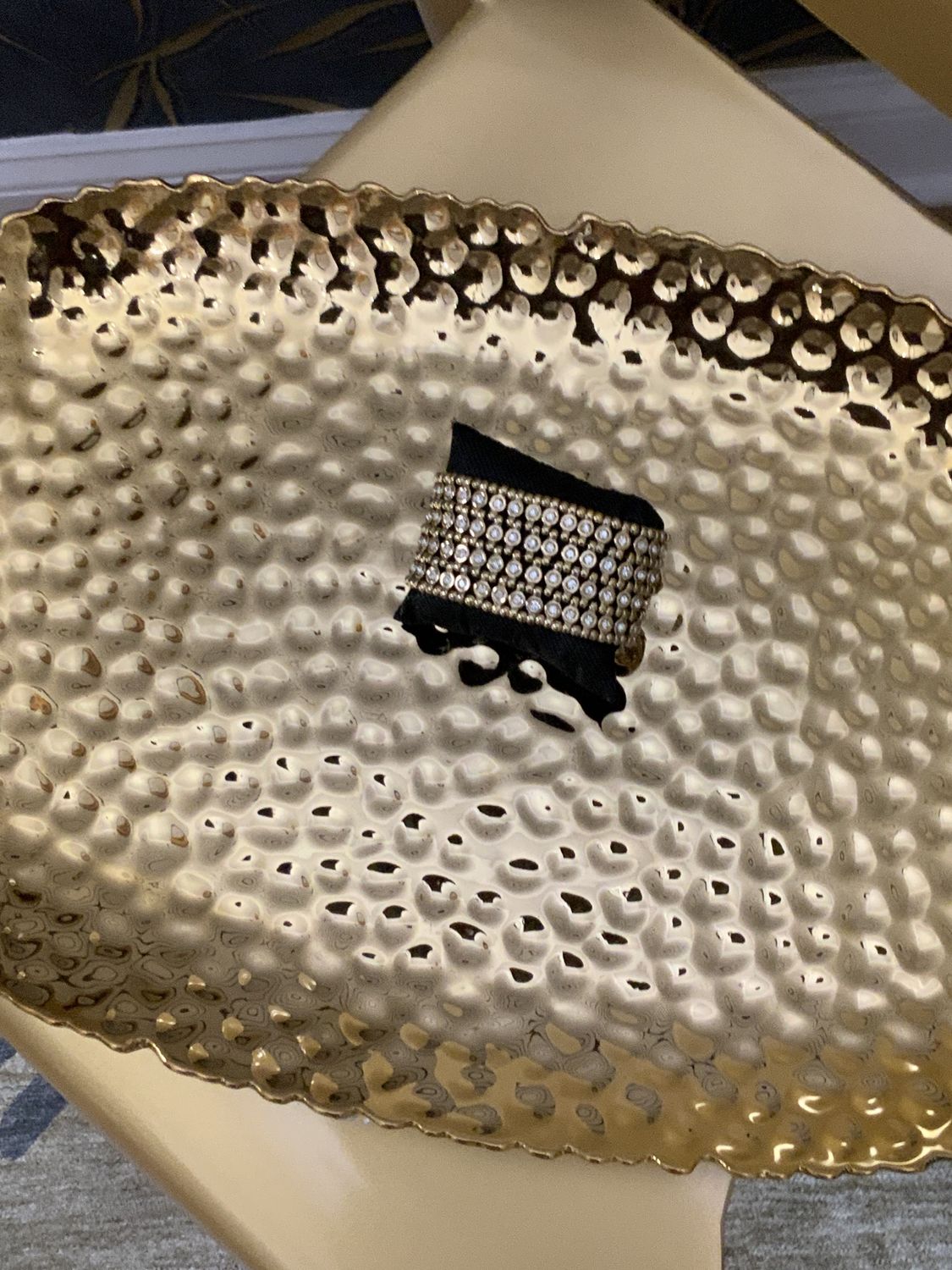 Woman Gold Tone Pave Accent Wide Stretch Bracelet