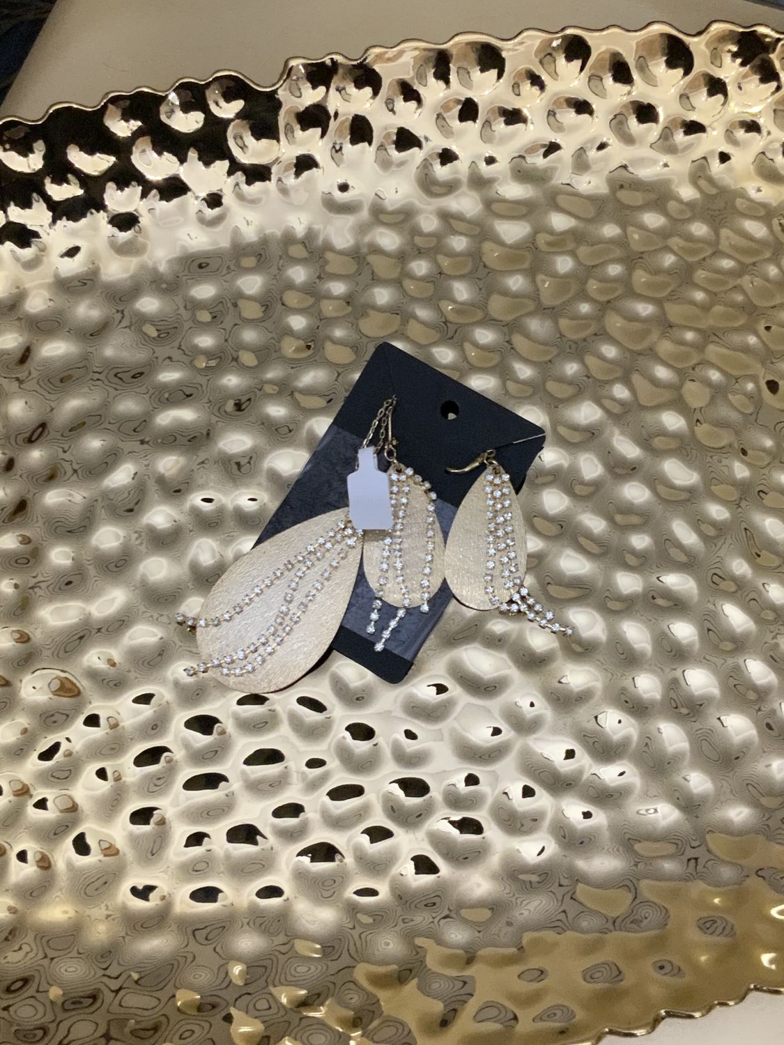 Woman Brush Gold Tone and Chain Clear Stone 2 Pcs Set Necklace and Earrings