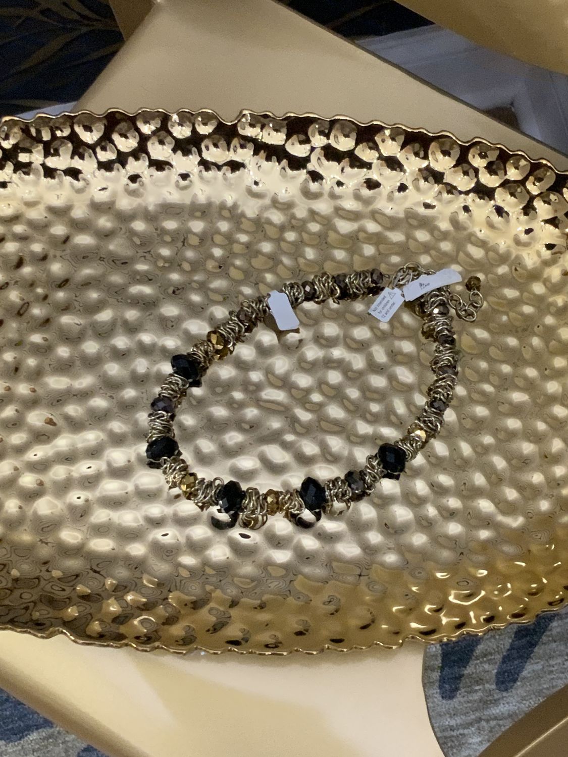 Woman Gold Tone Black Beads Necklace