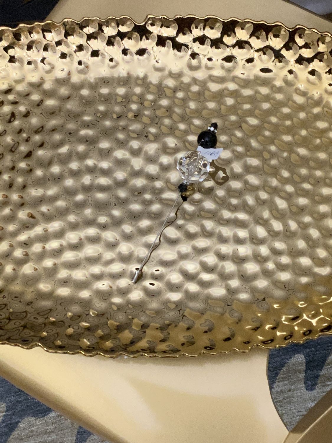 Woman Silver Tone Black and Clear Large Beads with Clear Stones