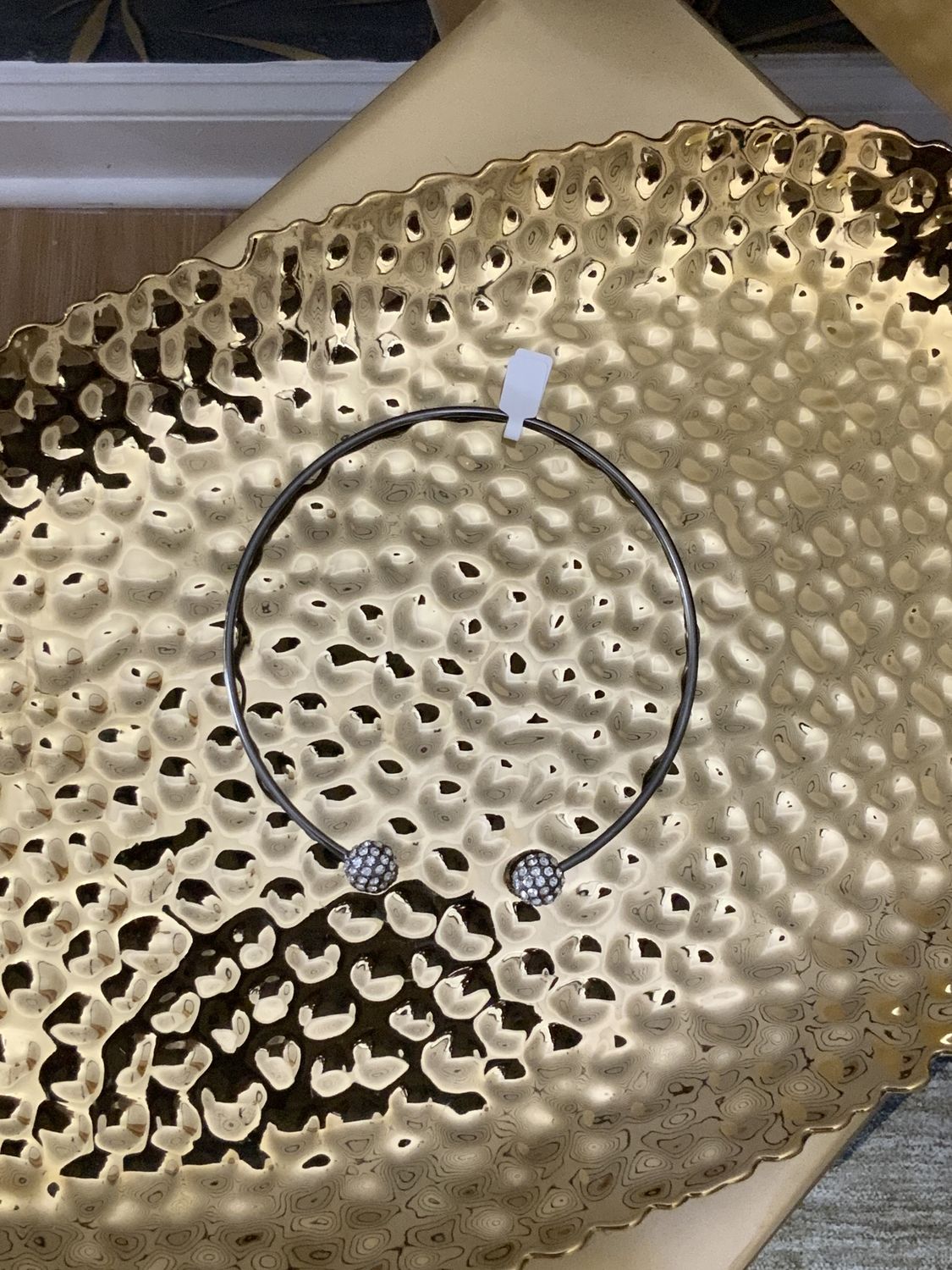 Woman Choker Silver Tone with Round Clear Stones Ball