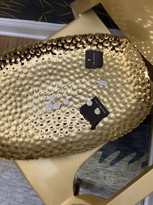 Woman Gold Tone 2 Pcs Set Necklet and Earrings with Clear Stones