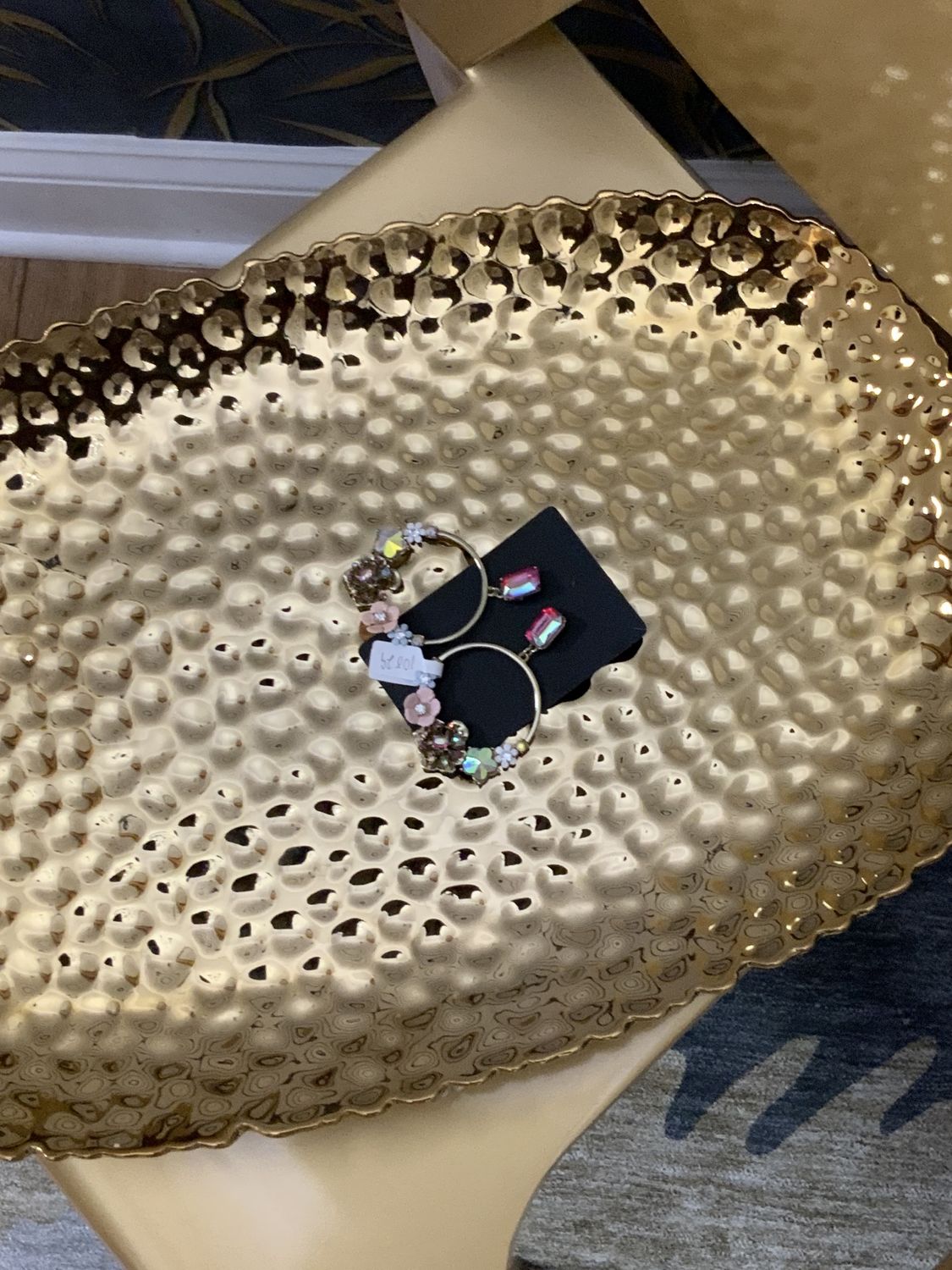 Woman Gold Tone Raspberry and Pink and Clear Stones with Flowers Earrings