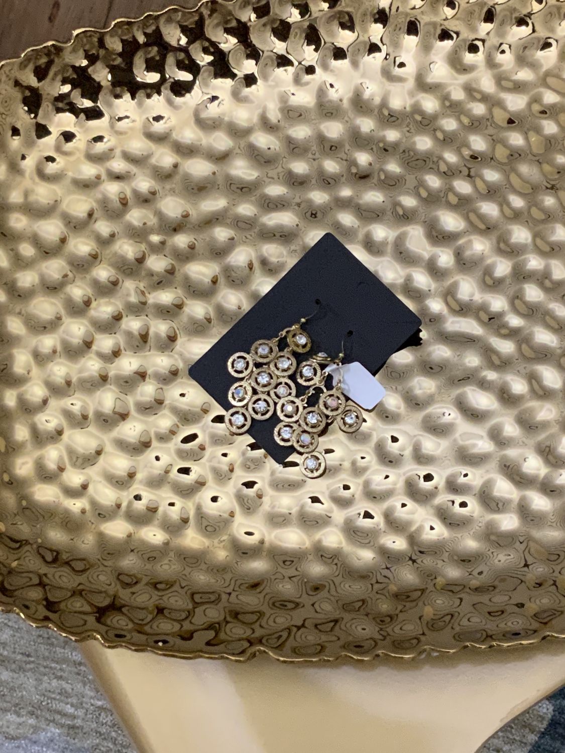 Woman Gold Tone Stones Chandelier Earrings