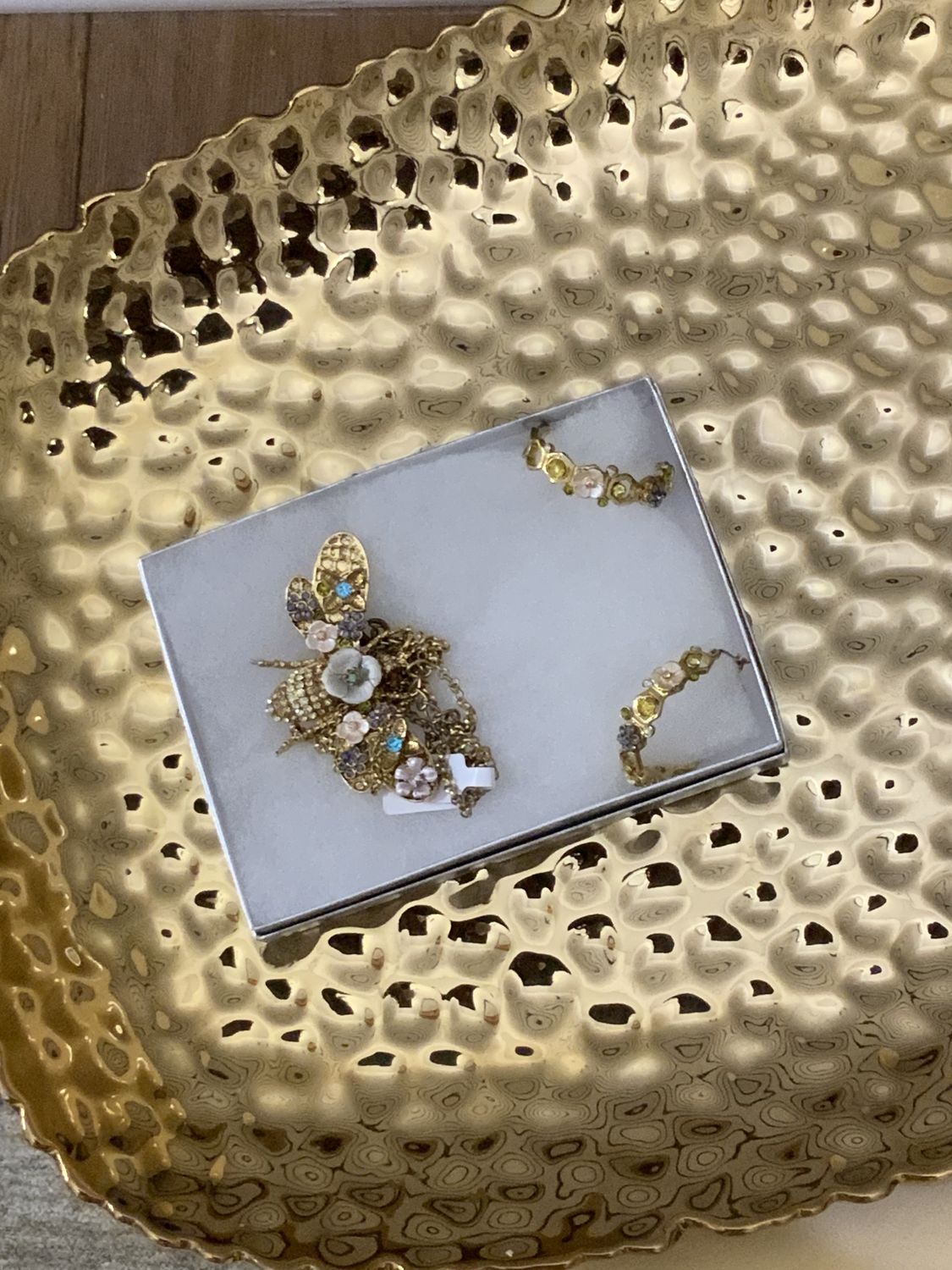 Woman Gold Tone Butterfly with Mulit Colors with Yellow Stones and Flowers 2 Pcs Set Necklace and Hoops Earrings