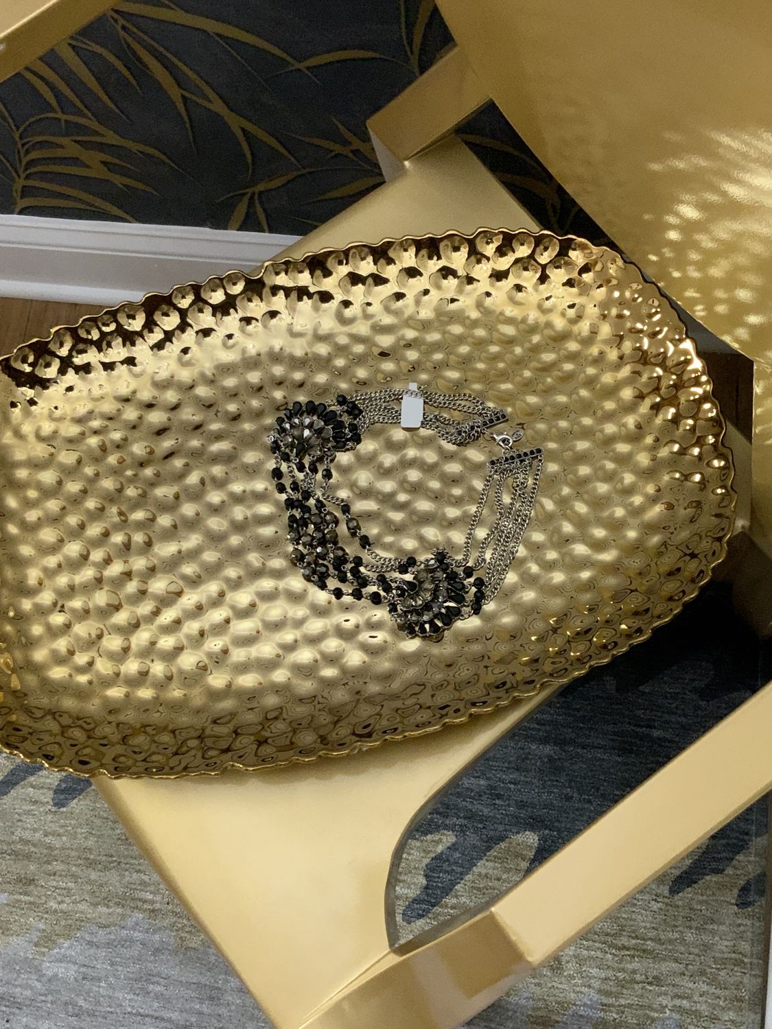 Woman Silver Tone with Black Stones and Grayish Stone Wrap Necklace