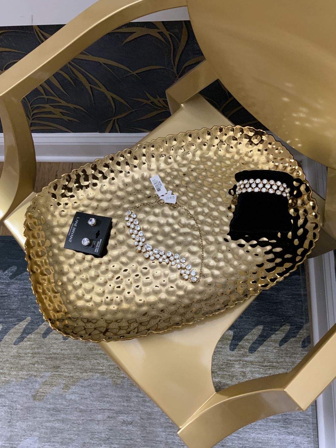 Woman 3 Pcs Set Gold Tone With Clear Stones Necklace, Studs Earrings and Bracelet