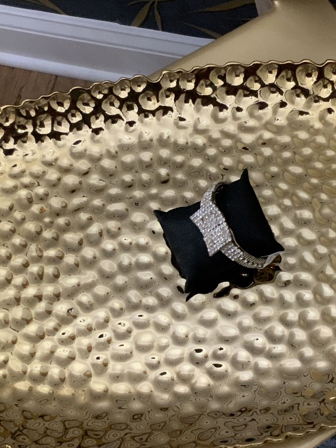 Woman Gold Tone Micro Clear Stones Clamper Bracelet Bling