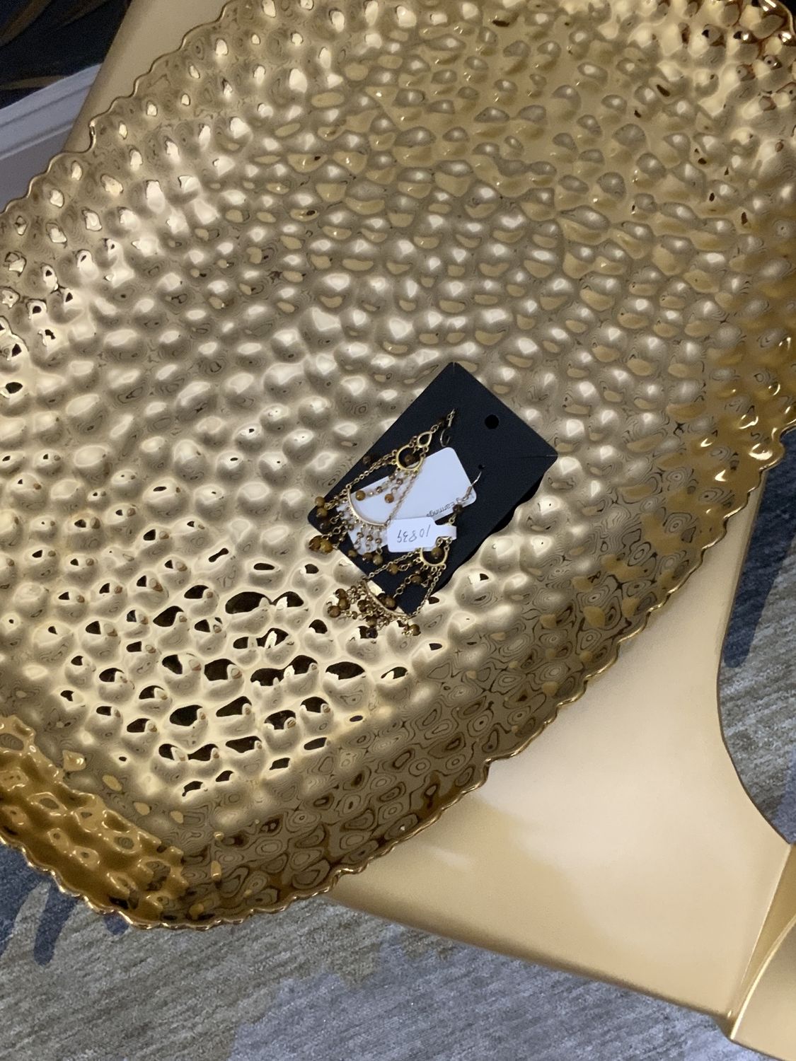 Woman Gold Tone Brown Ball and Chain Long Earrrings