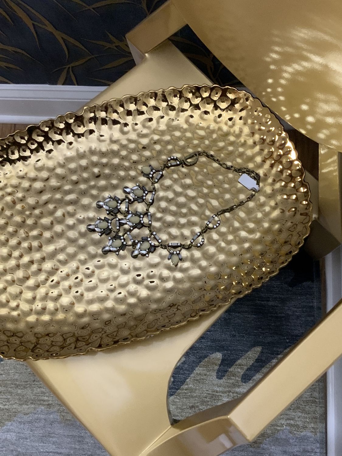 Womana Gold Tone Cream Stones with Silver Stone Necklace