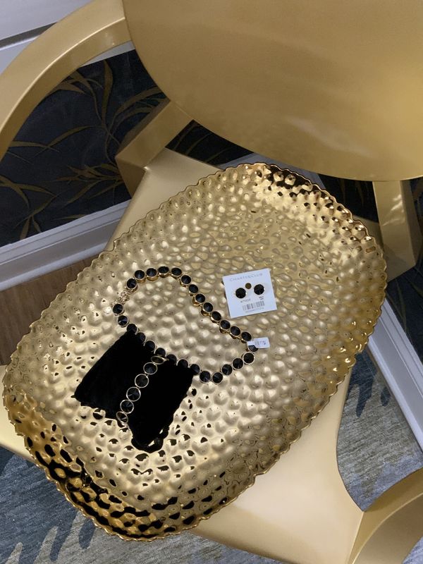 Woman Gold Tone Featuring Black Stones  3 PCS Set Necklace Earring and Bracelet