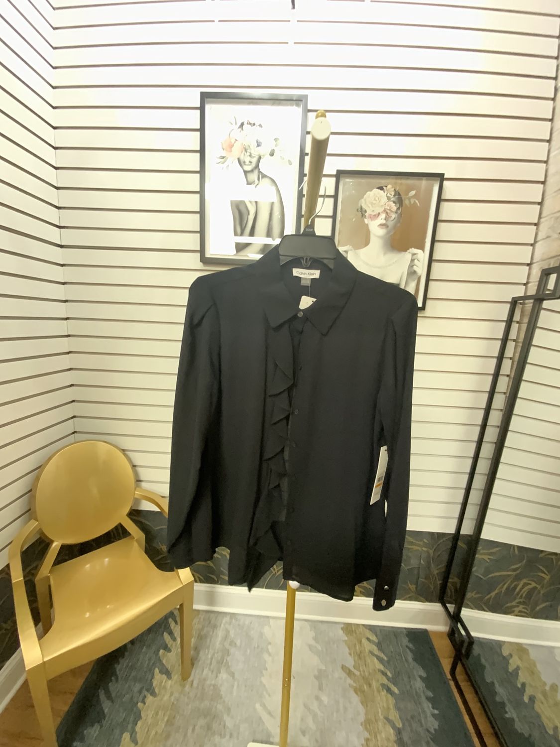 Woman Black Sheer Blouse Size Small P New