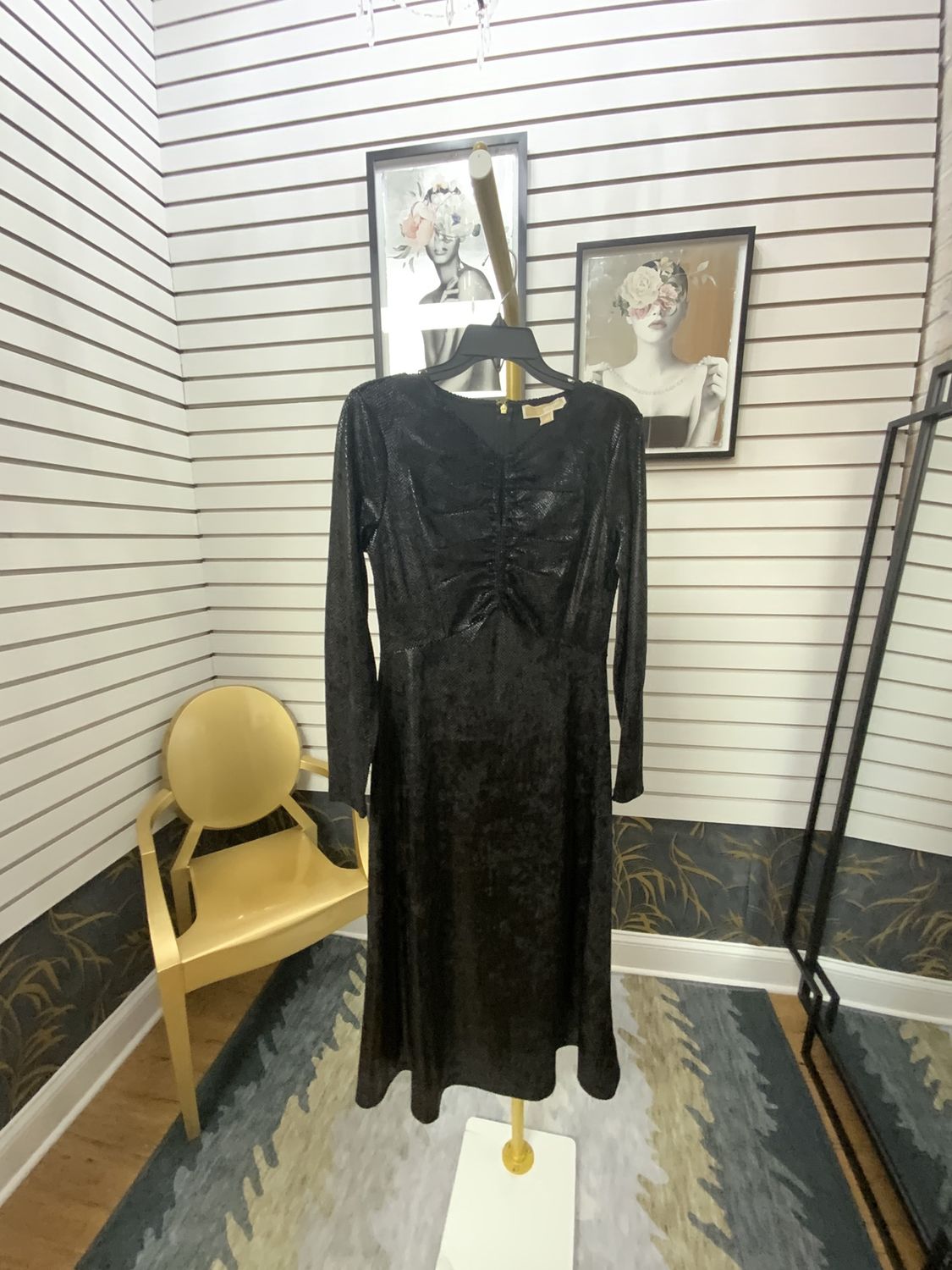 Woman Long Black Snake Skin Printed Dress Michael Kors New Size Med  Reg $165.00