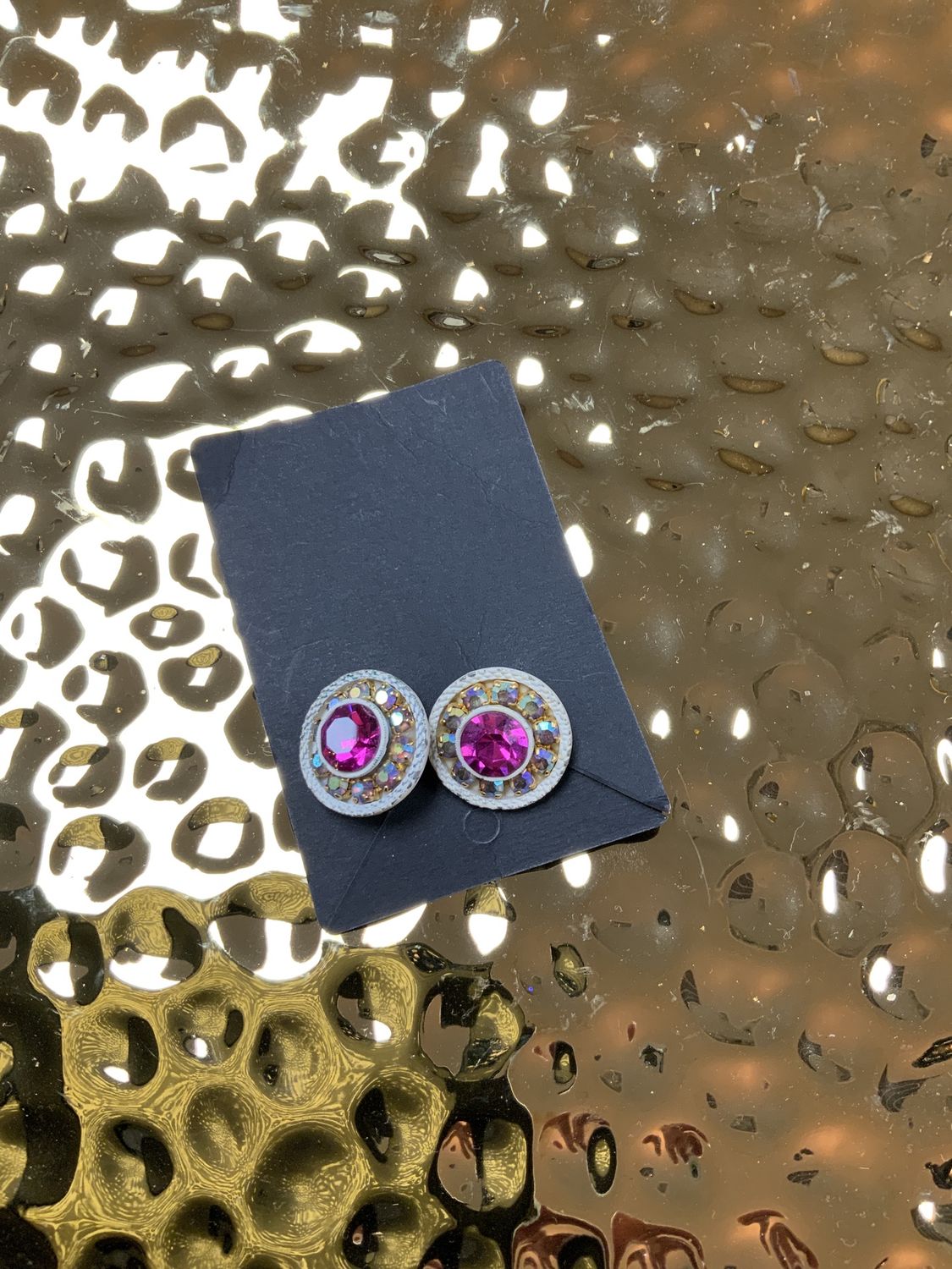 Woman Clip on Magenta Crystal Button Style Vintage