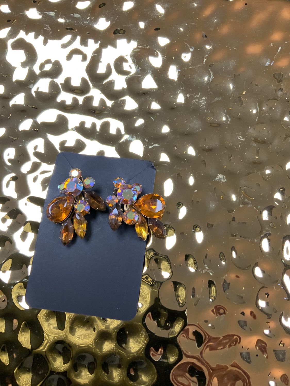 Woman Clip On Earrings Vintage Gold Tone Layered Leaf