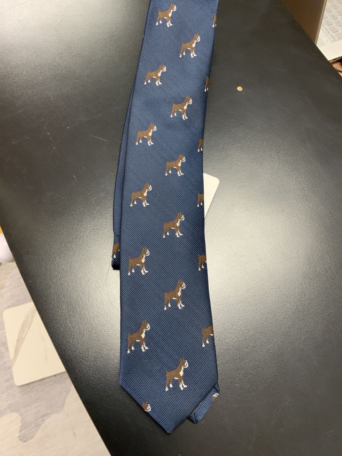 Men Blue Boxer Dog Tie