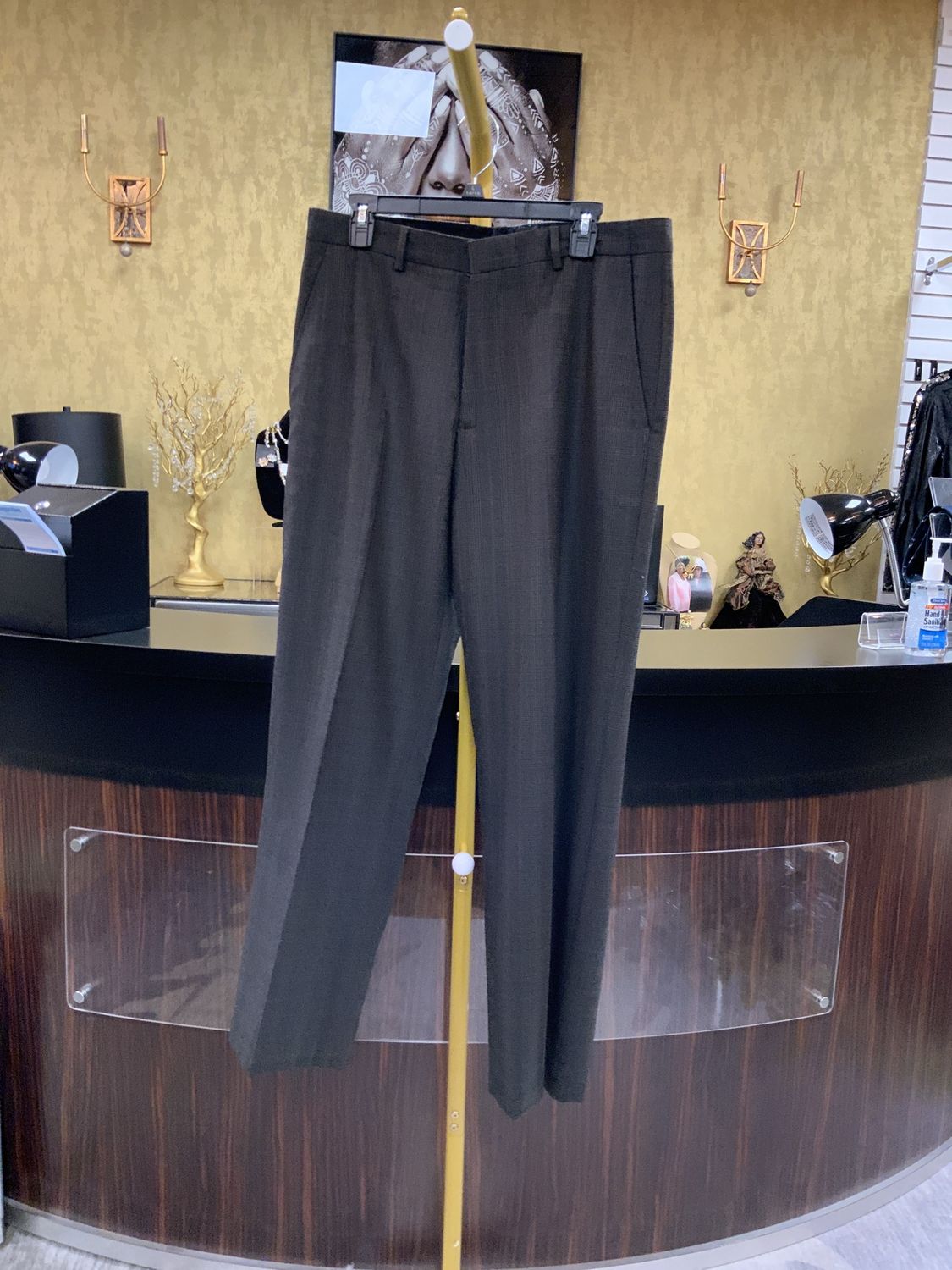 Men Gray Strip Wool Pants Size 34x34