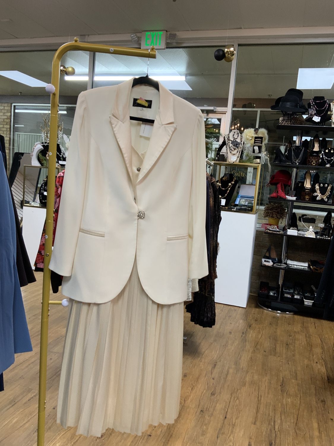 Woman Ivory 2 PCS Suit Pleated Dress and Jacket with Satin Size 10