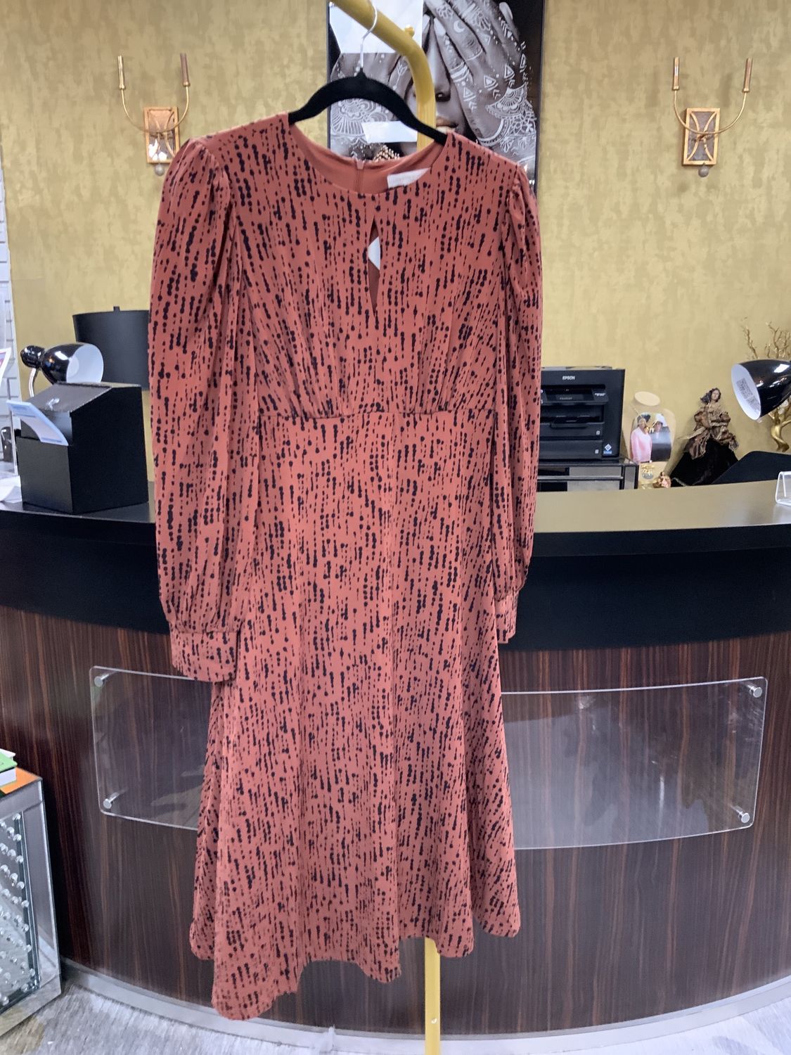 Woman Brown and Black Print Dress New Size 4