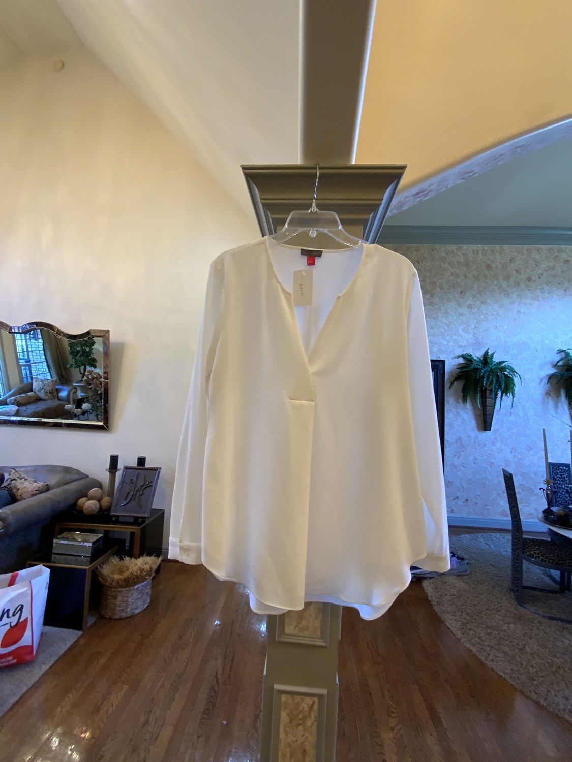 Woman Cream Sheer Top Size Small