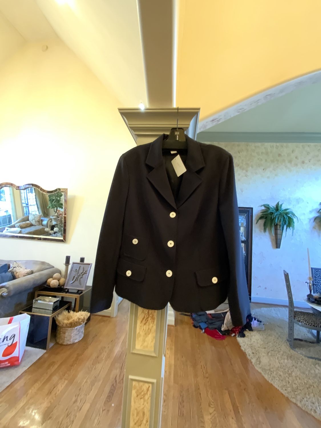 Woman Black Jacket With White Buttons Size 14