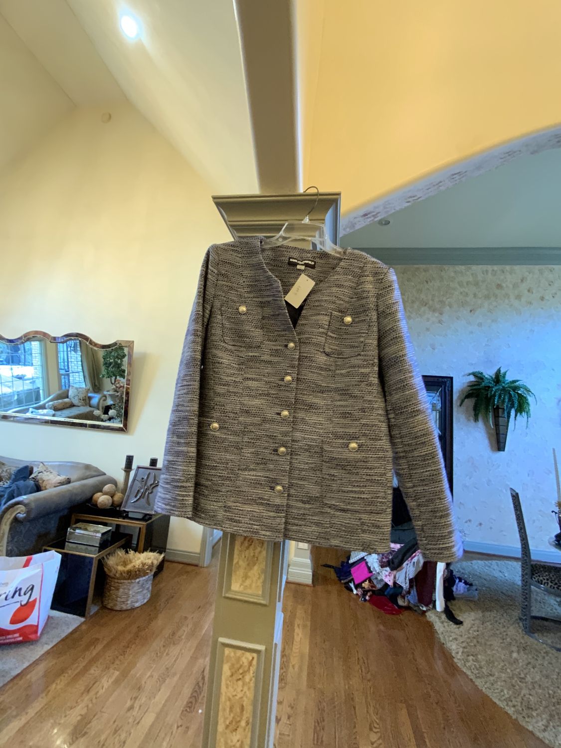 Woman Blue and White Tweed Jacket Size 16