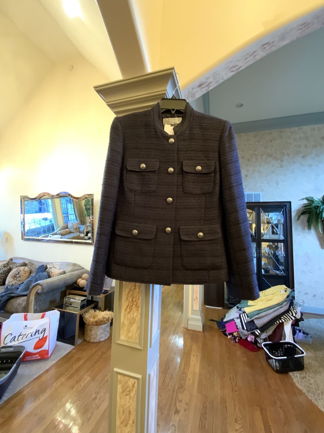 Woman Black Tweed Jacket with Silver Buttons Size 4P