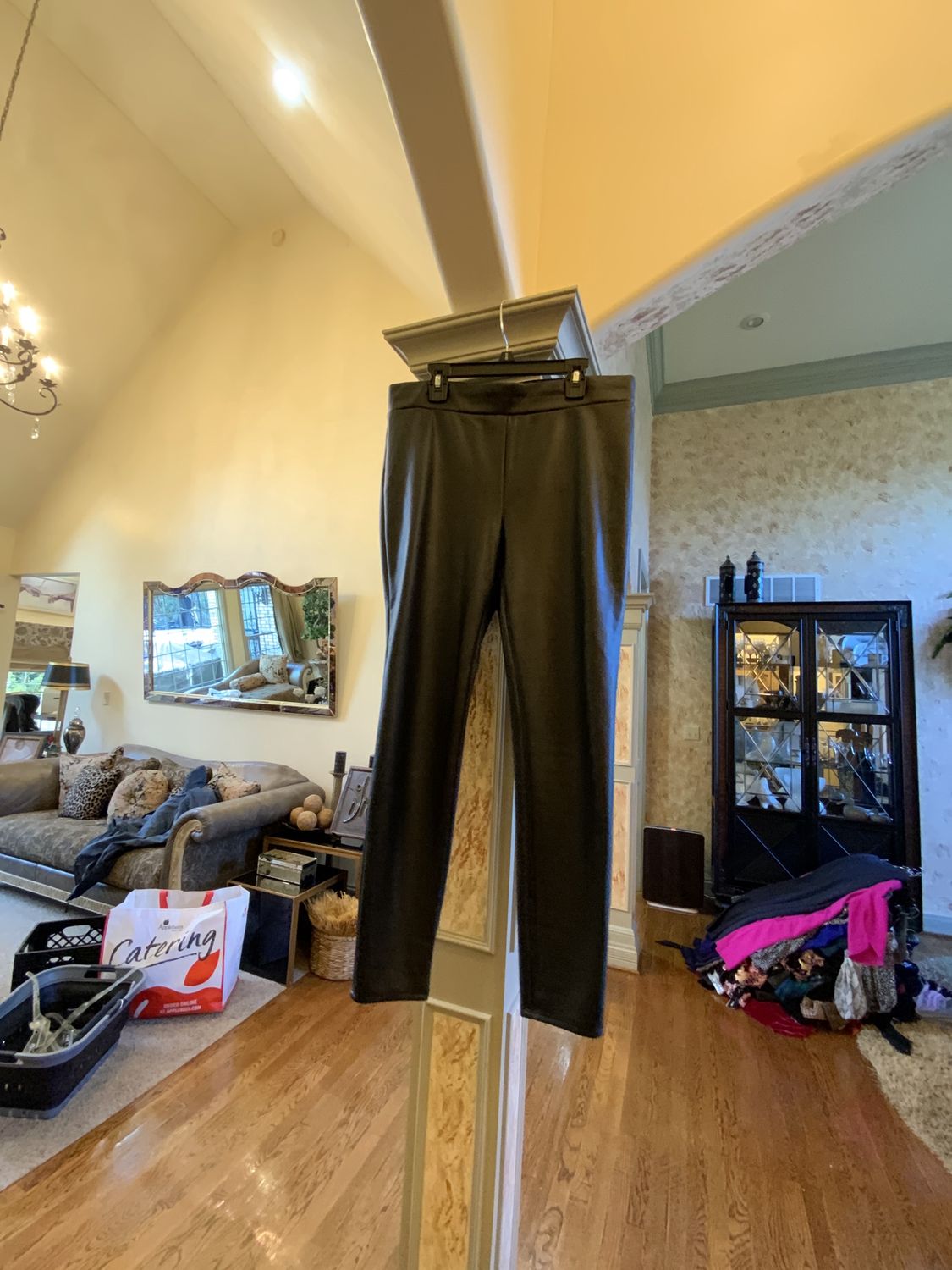 Woman Black Leather Like Pants Size Med