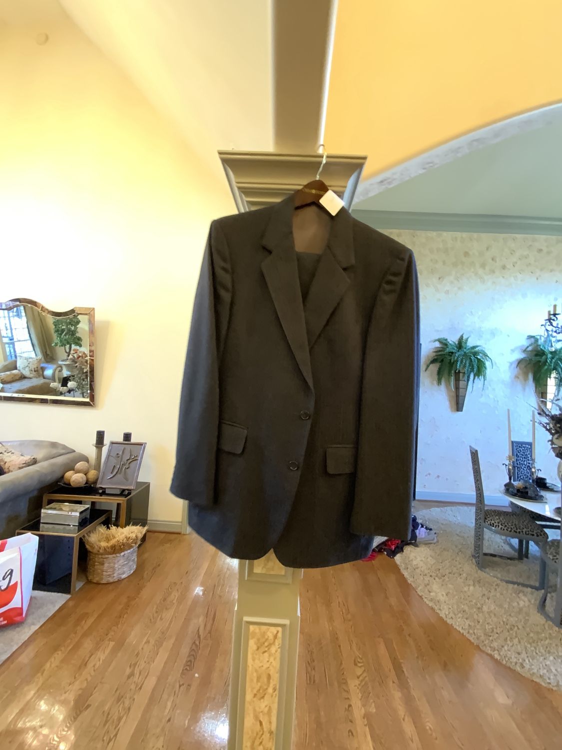 Men Grey Pin Strip 3 Pcs Wool Suit Jacket Size 38 R