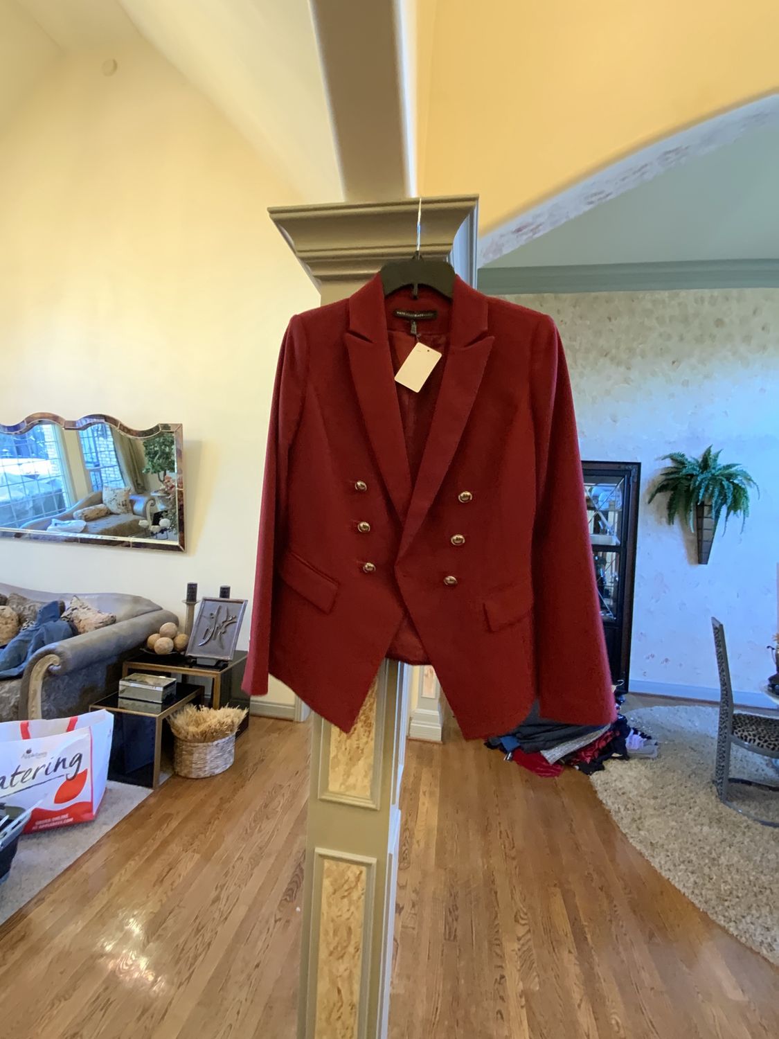 Woman Maroon Double Breasted V Shape Jacket Size 2