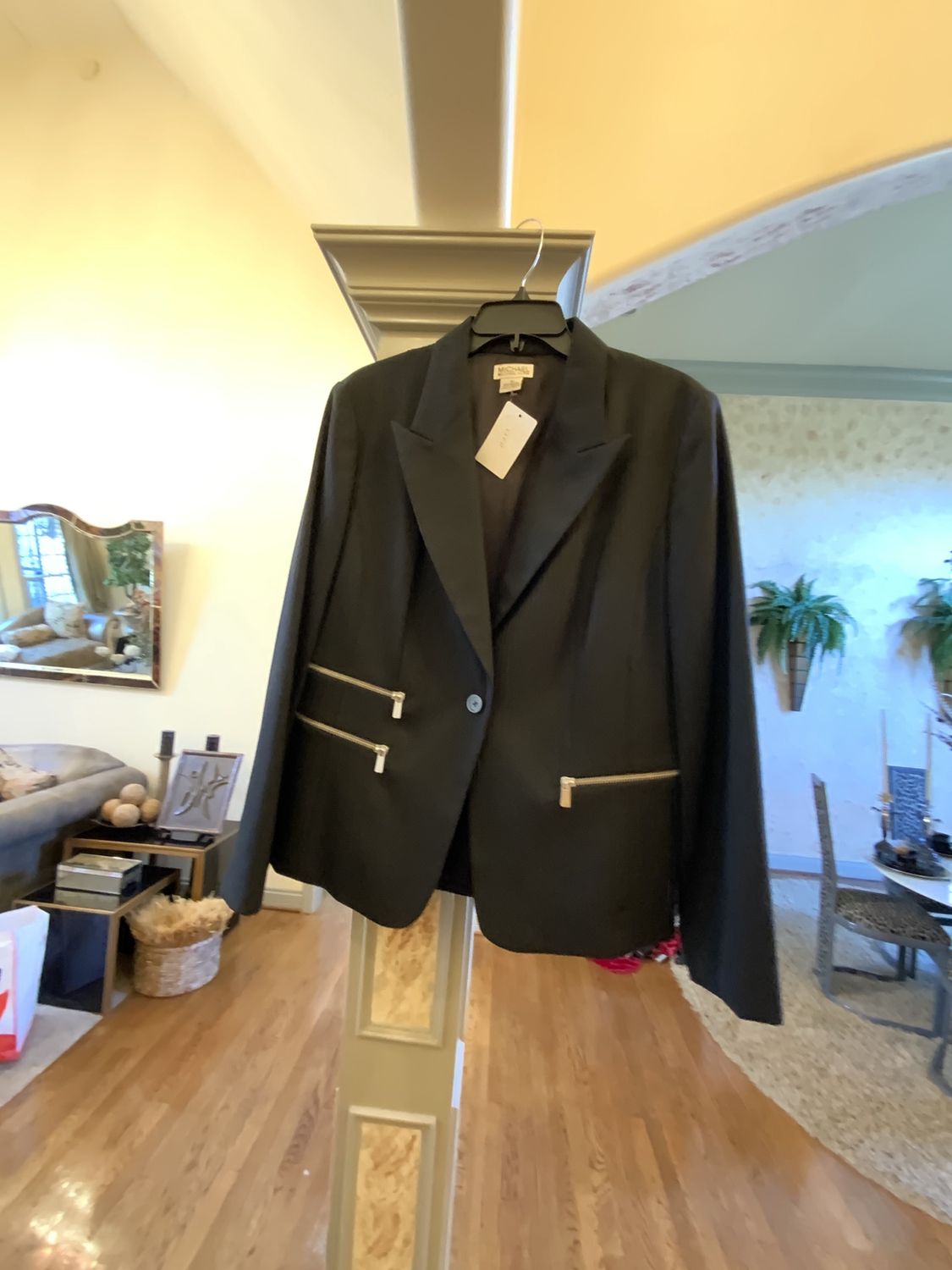 Woman Black Jacket with Silver Zippers Size 16