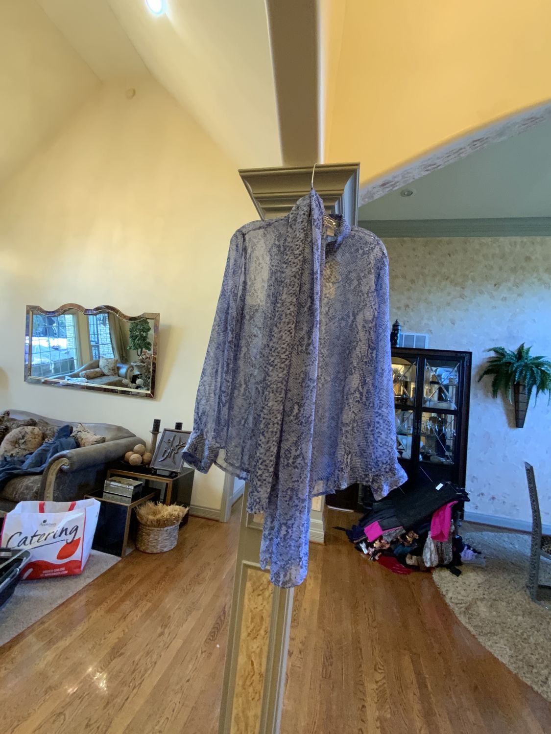 Woman @pcs Blouse and Scarf Blue and With Animal Print Sheer Size 2